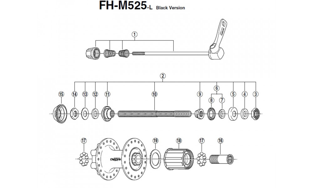 Rear hub Shimano DEORE FH-M525 Disc 6-bolt 9/10-speed 