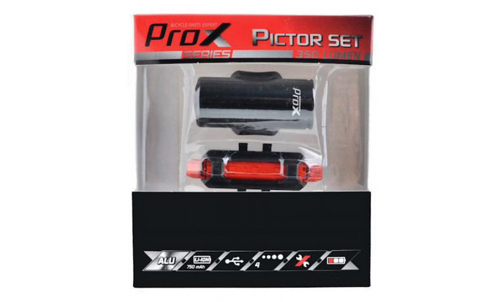 Light set ProX Pictor CREE 350Lm + 10Lm USB red - 2