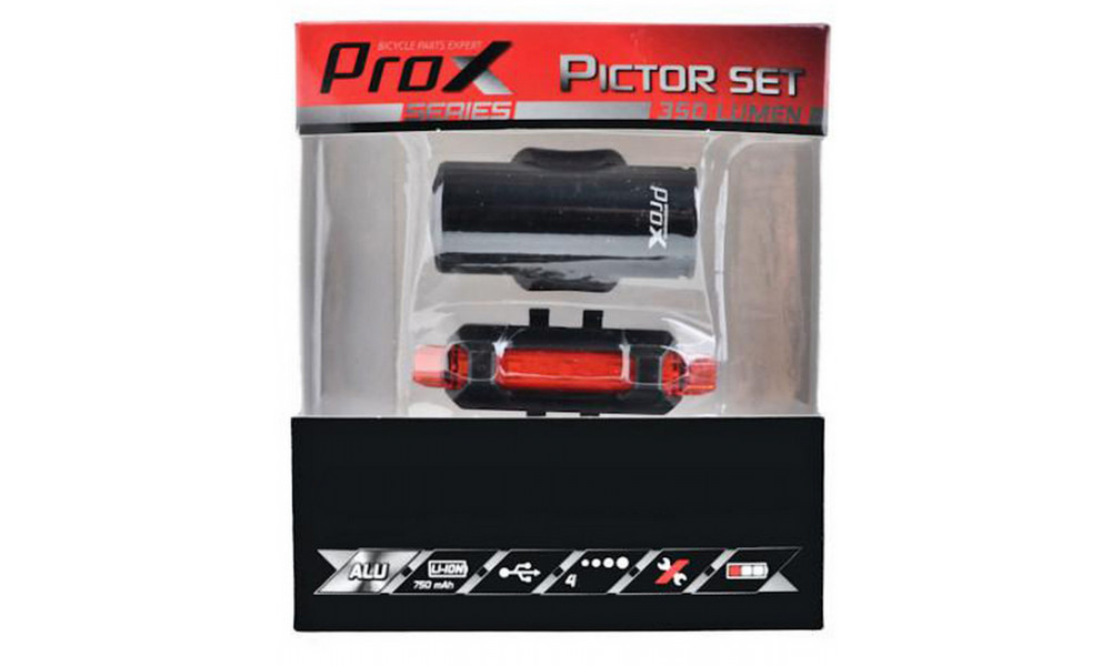 Комплект ламп ProX Pictor CREE 350Lm + 10Lm USB black - 2