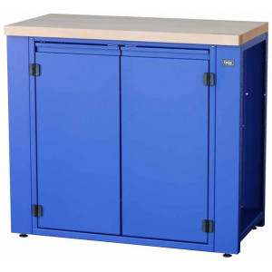 Workshop table Cyclus Tools System 500 with cabinet hinged 2 level doors 89 x 100 x 50 cm blue (720807)