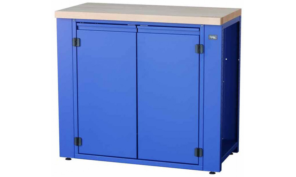 Workshop table Cyclus Tools System 500 with cabinet hinged 2 level doors 89 x 100 x 50 cm blue (720807) 