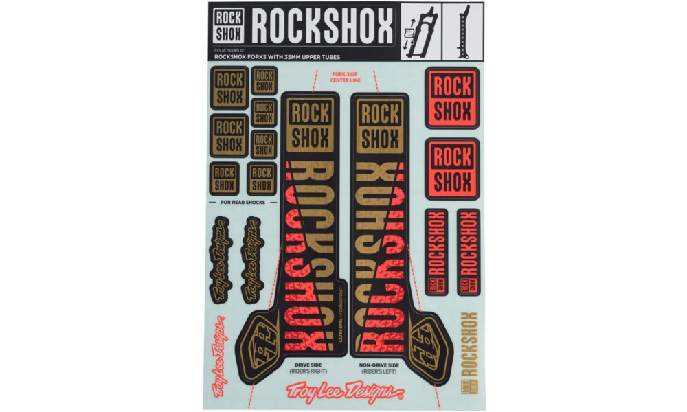 Наклейка на вилку Rockshox 35mm Troy Lee Designs gold-orange 