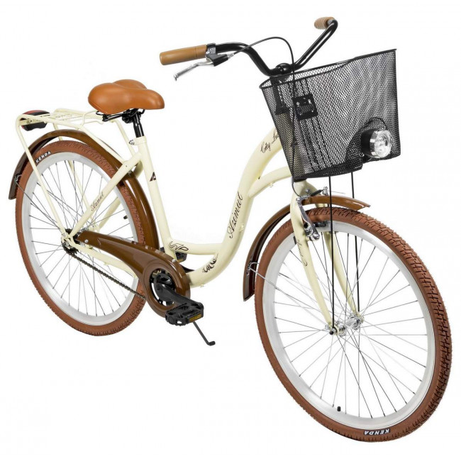 Bicycle AZIMUT City Lux 26" 2023 with basket cream-brown