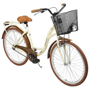 Bicycle AZIMUT City Lux 26" 2025 with basket cream-brown