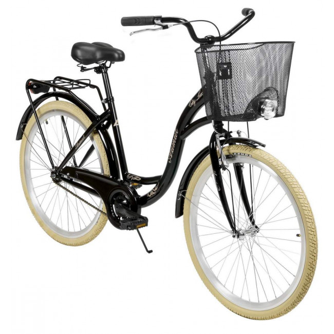 Bicycle AZIMUT City Lux 26" 2023 with basket black-cream