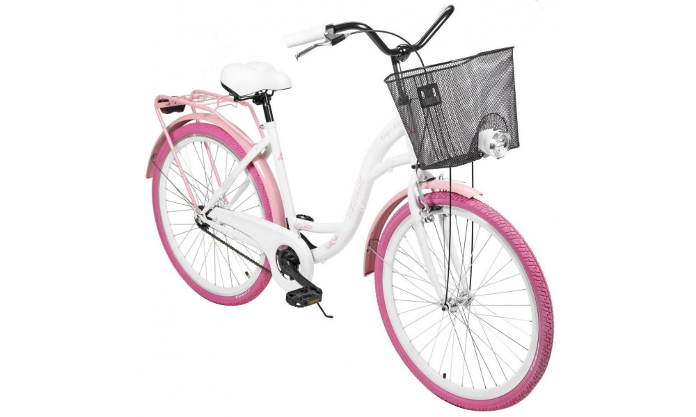 Велосипед AZIMUT City Lux 26" 2023 su krepseliu white-pink - 8