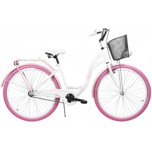 Bicycle AZIMUT City Lux 28" 2023 with basket white-pink