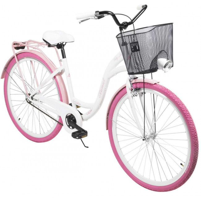 Bicycle AZIMUT City Lux 28" 2023 with basket white-pink