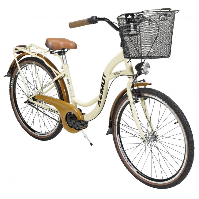 Bicycle AZIMUT Vintage 26" 3-speed 2023 with basket cream-brown