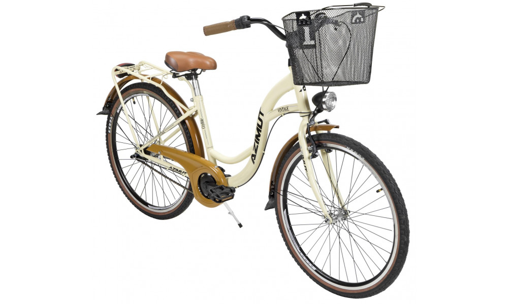 Bicycle AZIMUT Vintage 26" 3-speed 2023 with basket cream-brown 
