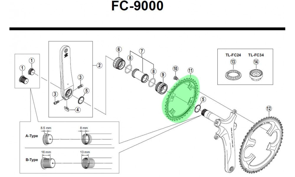 Передняя звезда Shimano DURA-ACE FC-9000-34T - 1