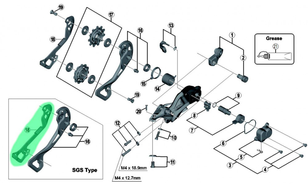 Внутренняя часть ноги заднего переключателя Shimano XTR RD-M9000 SGS - 1