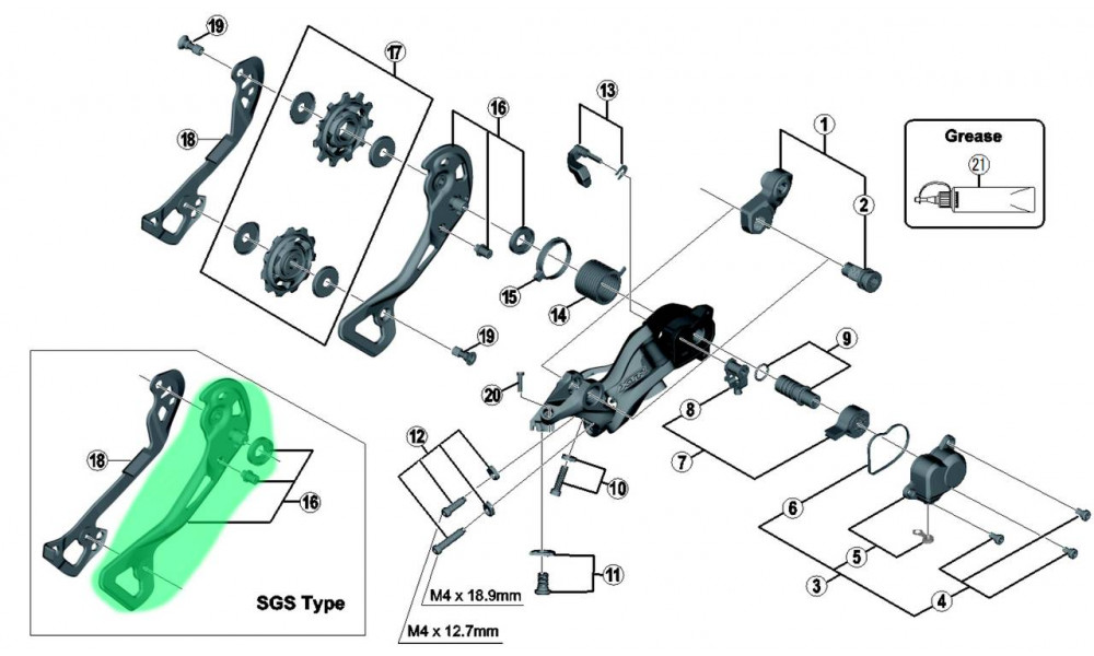 Наружная часть ноги заднего переключателя Shimano XTR RD-M9000 SGS - 1