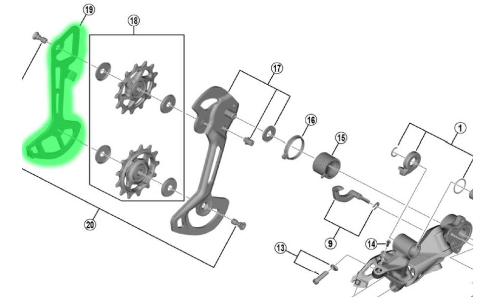 Внутренняя часть ноги заднего переключателя Shimano XTR RD-M9100 SGS 