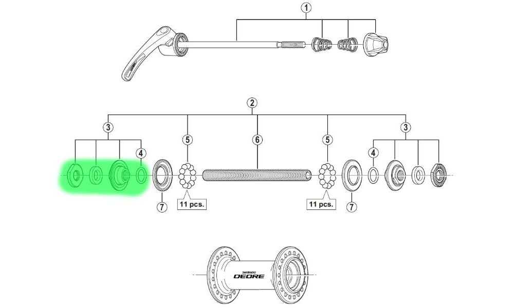 Конус, шайба и гайка втулки Shimano HB-M590 - 2