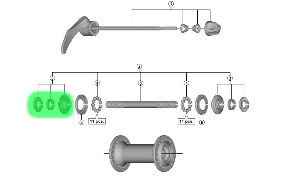 Конус, шайба и гайка втулки Shimano HB-M430 - 2