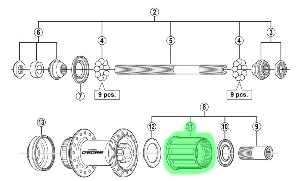 Корпус втулки Shimano DEORE FH-M595 