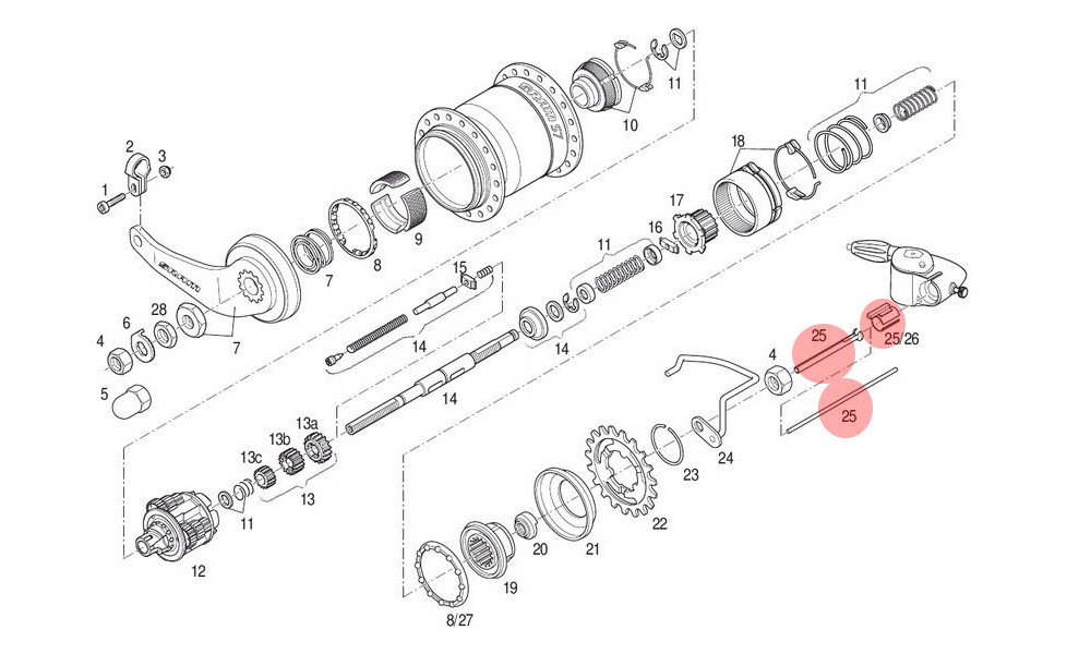 Shift Rod, Shift Tube and Locating Sleeve SRAM S7 - 1
