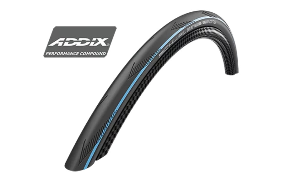 Tire 28" Schwalbe One Tube Type HS 464A, Perf Fold. 25-622 / 700x25C Addix Blue Strips 