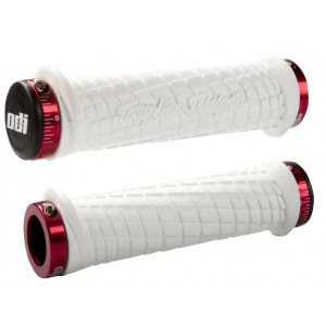 Ручки руля ODI Troy Lee Designs Signature MTB Lock-On White w/ Red Clamps