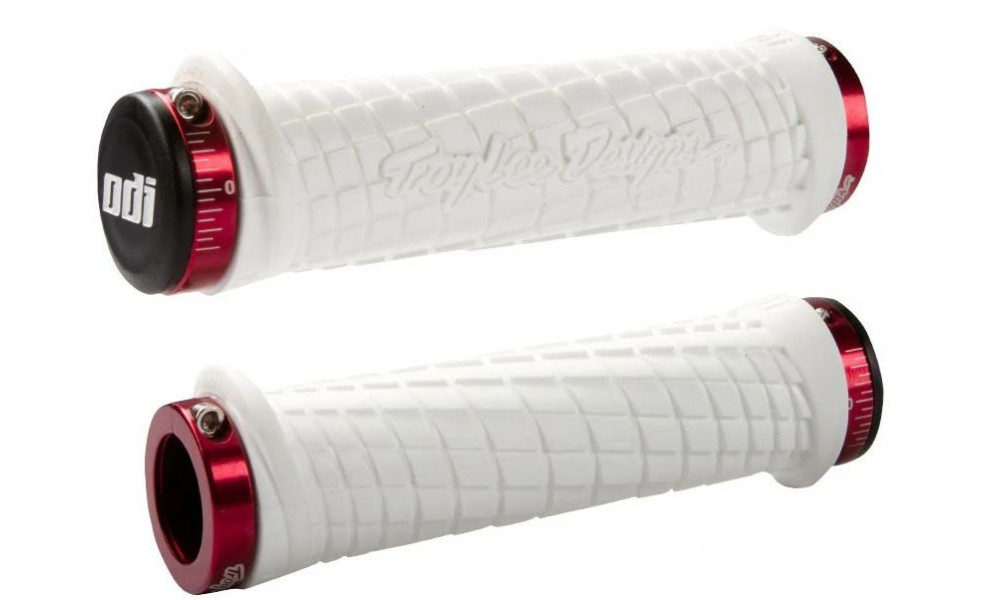 Ручки руля ODI Troy Lee Designs Signature MTB Lock-On White w/ Red Clamps 