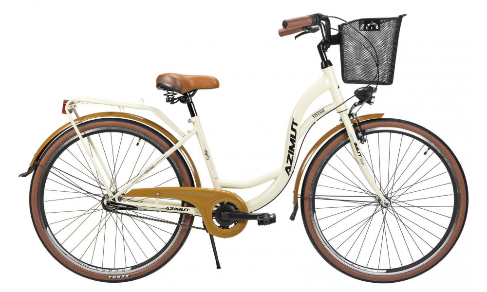 Bicycle AZIMUT Vintage 28" 3-speed 2024 with basket cream-brown semi-matt 