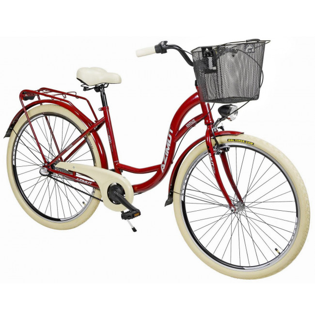 Bicycle AZIMUT Vintage 28" 3-speed 2023 with basket burgund-cream shiny