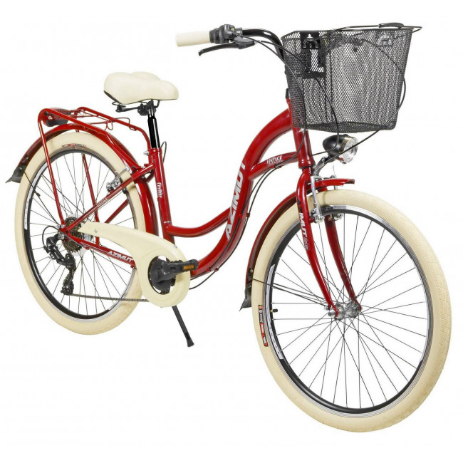 Bicycle AZIMUT Vintage TX-7 26" 2024 with basket burgund-cream shiny